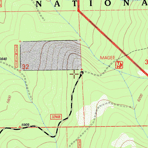 Topographic Map of Magee Trailhead, CA