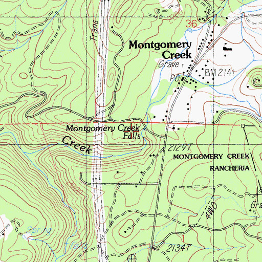 Topographic Map of Montgomery Creek Falls, CA