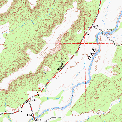 Topographic Map of Oak Run School (historical), CA