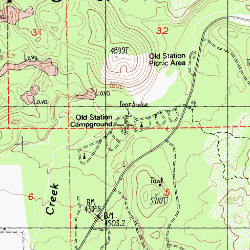 Topographic Map of Old Station Campground, CA