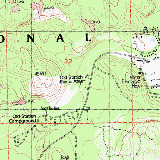Topographic Map of Old Station Picnic Area, CA
