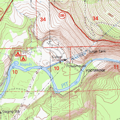 Topographic Map of Pit One Powerhouse, CA