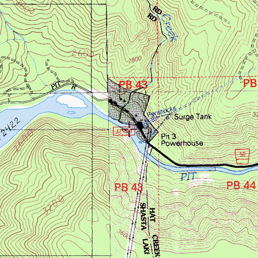 Topographic Map of Pit Three Powerhouse, CA