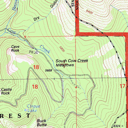 Topographic Map of South Cow Creek Meadows, CA