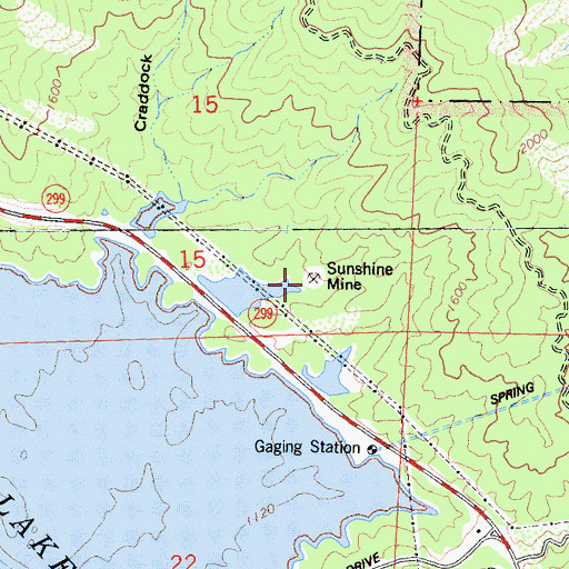 Topographic Map of Sunshine Mine, CA