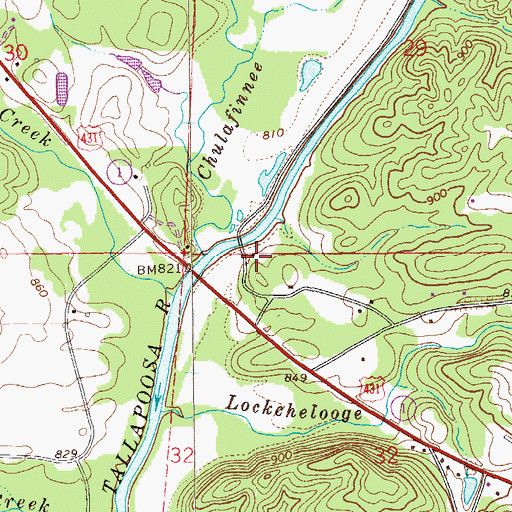 Topographic Map of Oakfuskee Post Office (historical), AL