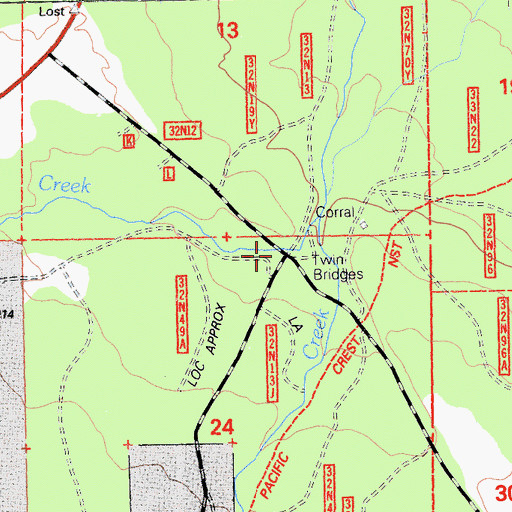 Topographic Map of Twin Bridges, CA