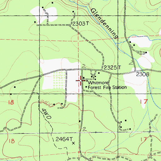 Topographic Map of Whitmore Forest Fire Station, CA