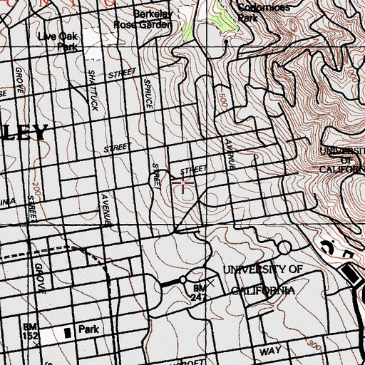 Topographic Map of University Christian Church of Berkeley, CA