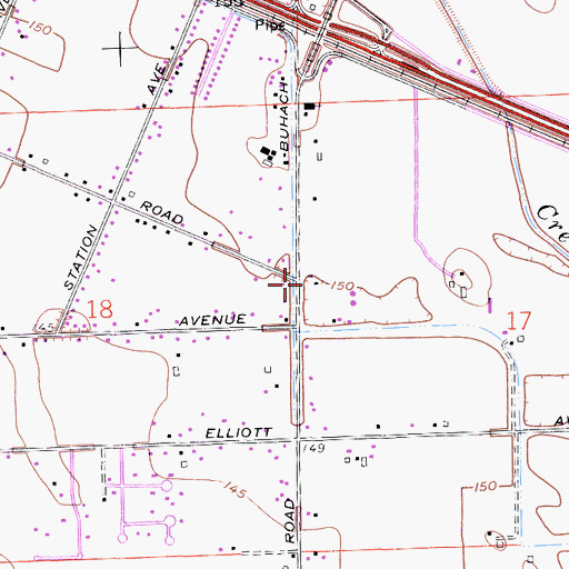 Topographic Map of Buhacn Grammar School, CA