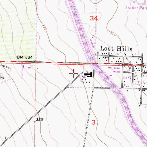 Topographic Map of Lost Hills Elementary School, CA