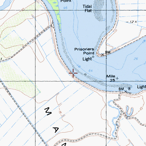 Topographic Map of Prisoners Point Bend Light (historical), CA