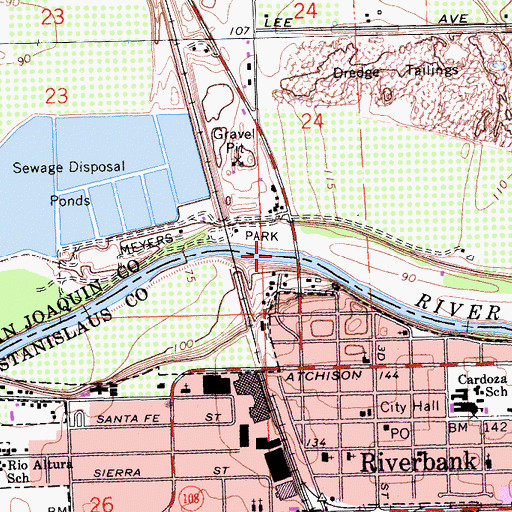Topographic Map of Riverbank Bridge (historical), CA