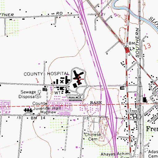 Topographic Map of San Joaquin General Hospital, CA