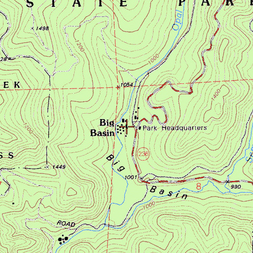 Topographic Map of Big Basin Post Office, CA