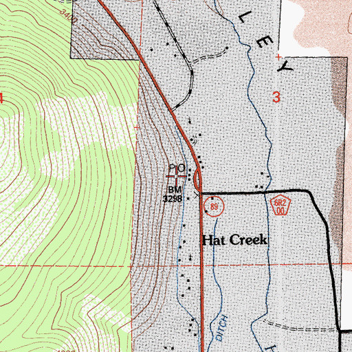 Topographic Map of Hat Creek Post Office, CA