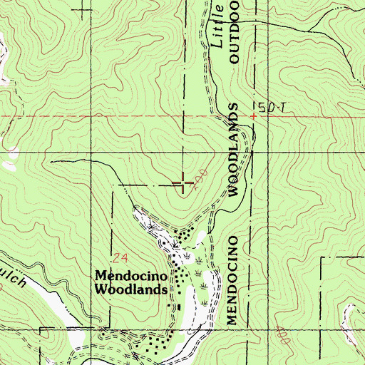 Topographic Map of Mendocino Woodlands Outdoor Center, CA
