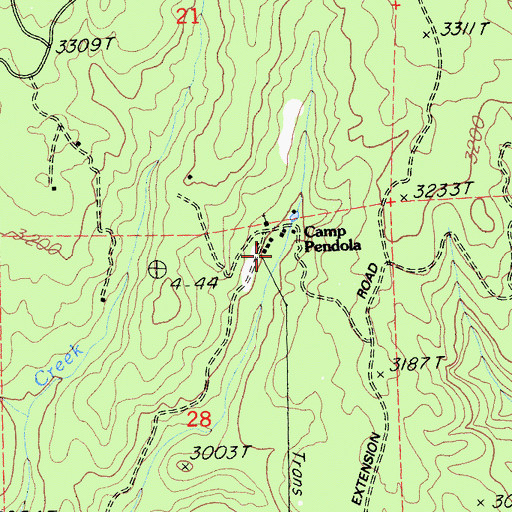 Topographic Map of Camp Pendola, CA