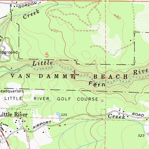 Topographic Map of Van Damme State Park, CA