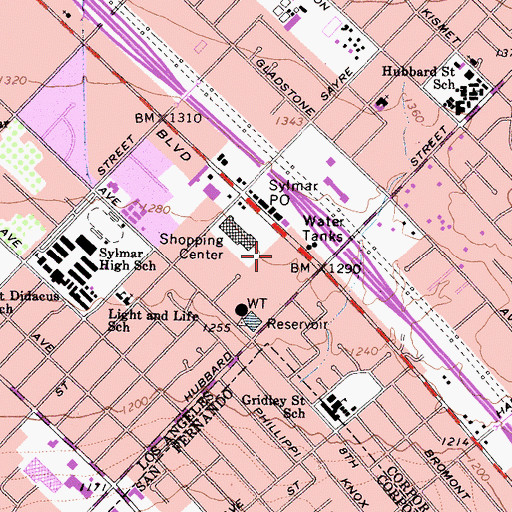 Topographic Map of Sylmar Post Office, CA