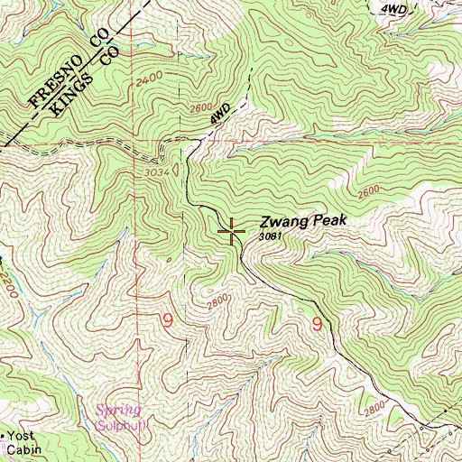 Topographic Map of Zwang Peak, CA