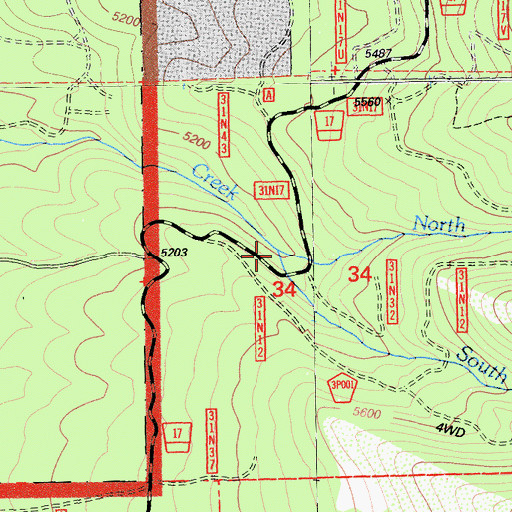 Topographic Map of South Fork Bailey Creek, CA