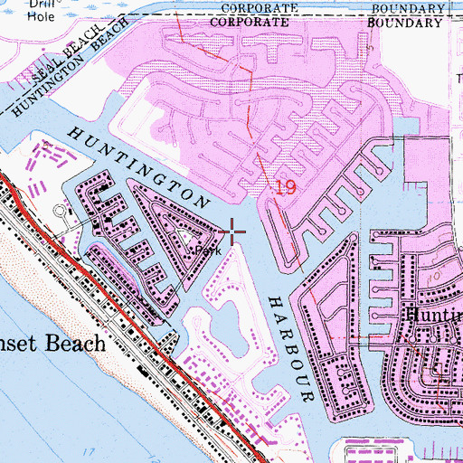 Topographic Map of Huntington Harbour, CA