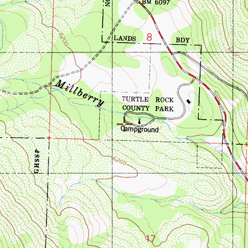 Topographic Map of Turtle Rock Campgrounds, CA