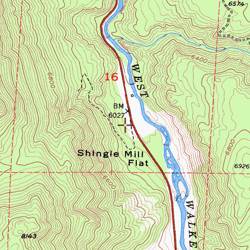 Topographic Map of Shingle Mill FLat, CA