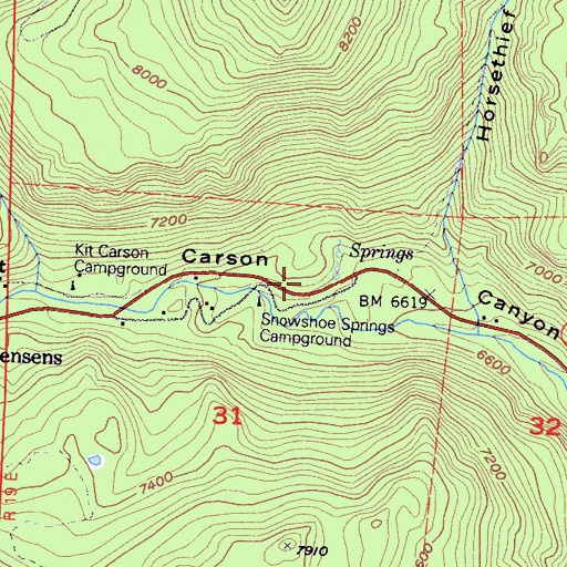 Topographic Map of Snowshoe Thompson Historical SIte, CA
