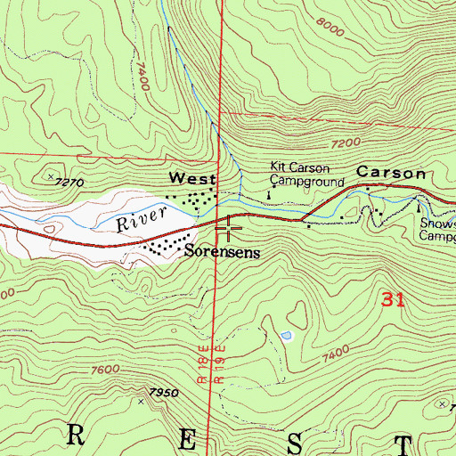 Topographic Map of Hope Valley Resort, CA