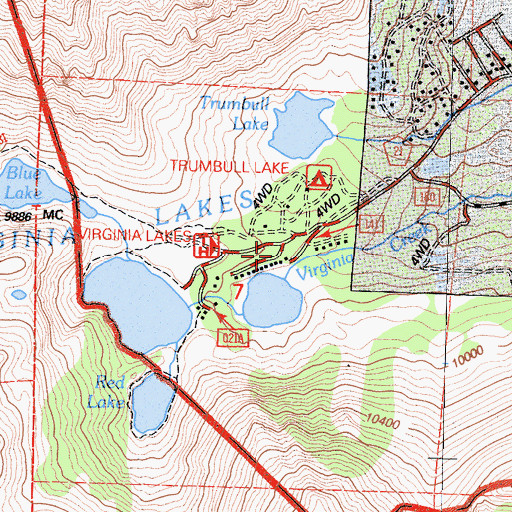 Topographic Map of Virginia Lakes Resort, CA