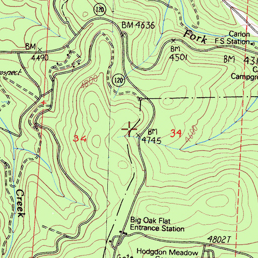 Topographic Map of Big Oak Flat District Ranger Office, CA