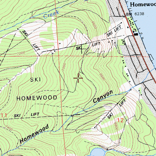 Topographic Map of Homewood Ski Area, CA