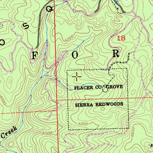 Topographic Map of Big Tree Grove Campground, CA