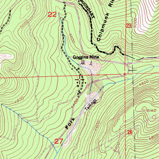 Topographic Map of Goggins, CA