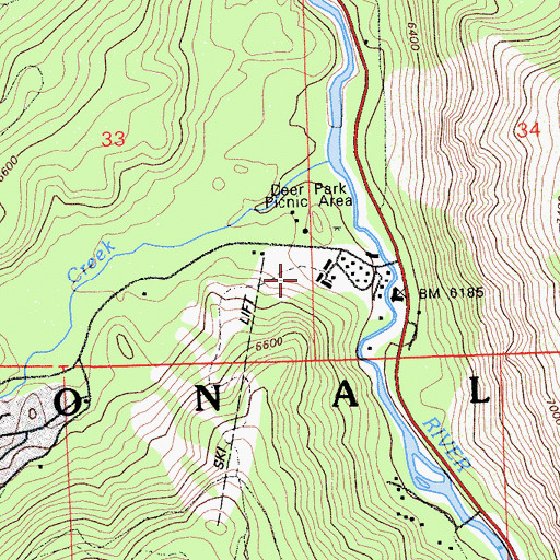 Topographic Map of Deer Park Ski Area, CA