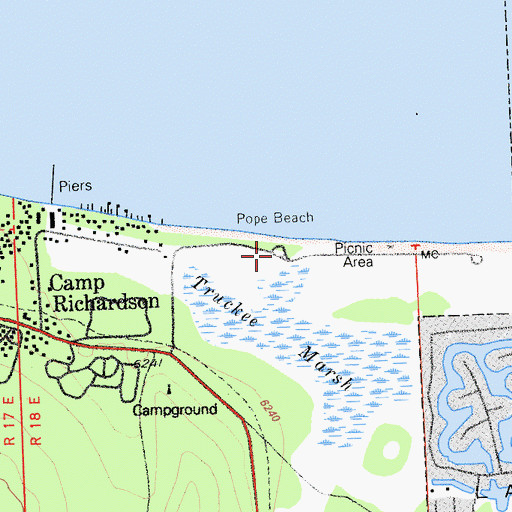 Topographic Map of Pope Beach Campground, CA