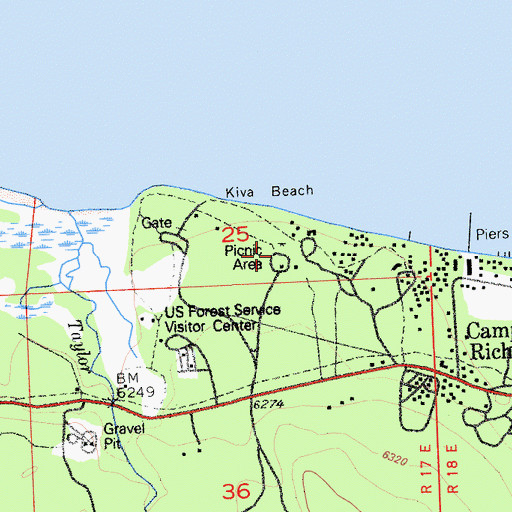 Topographic Map of Kiva Beach Campground, CA