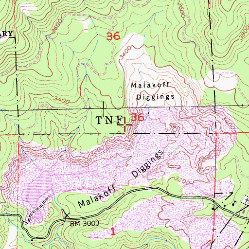 Topographic Map of Malakoff Diggins State Historic Park, CA