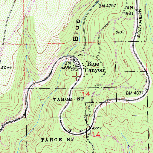 Topographic Map of Blue Canyon Post Office, CA