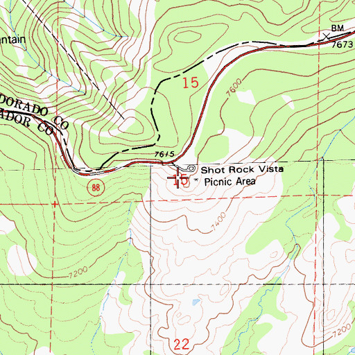 Topographic Map of Shot Rock Vista Scenic Viewpoint, CA
