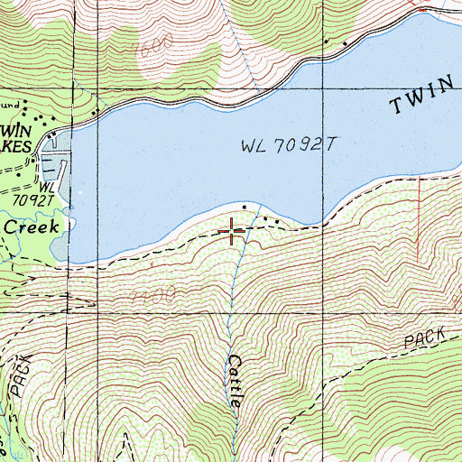 Topographic Map of Upper Twin Lakes Summer Home Area, CA