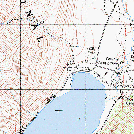 Topographic Map of Lower Twin Lakes Resort, CA