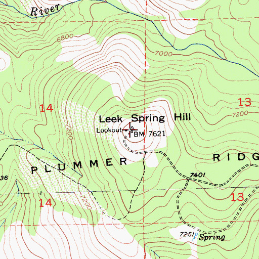Topographic Map of Leek Spring Lookout, CA