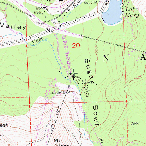 Topographic Map of Sugar Bowl Ski Area, CA