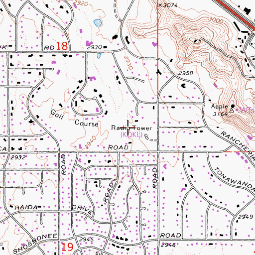 Topographic Map of KQKL-AM (Apple Valley), CA