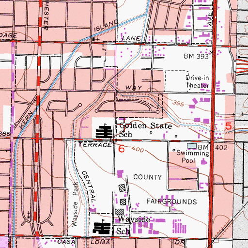 Topographic Map of KGEO-AM (Bakersfield), CA