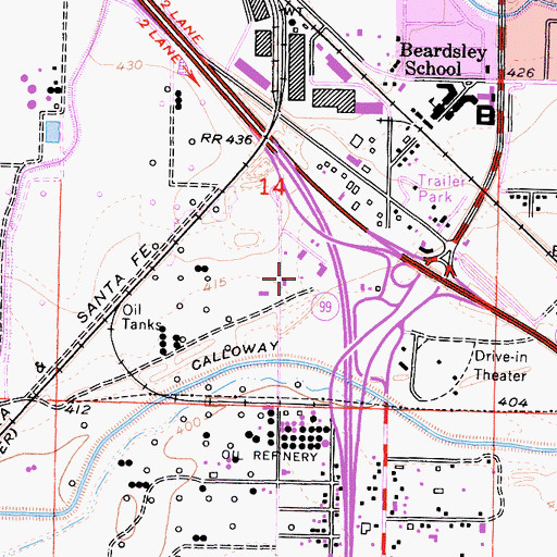 Topographic Map of KWAC-AM (Bakersfield), CA