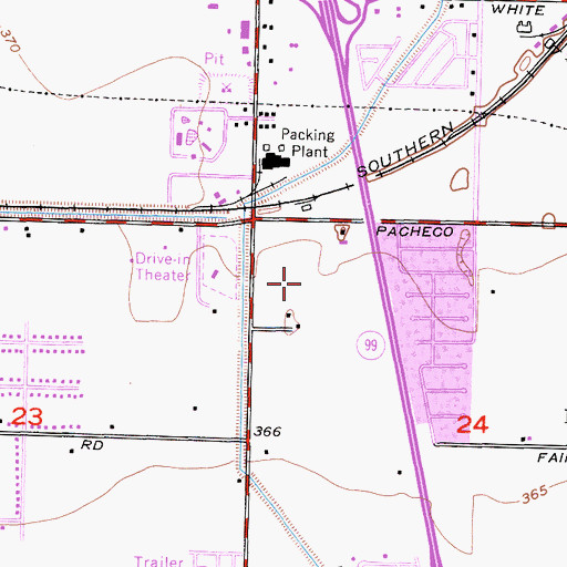 Topographic Map of KNZR-AM (Bakersfield), CA